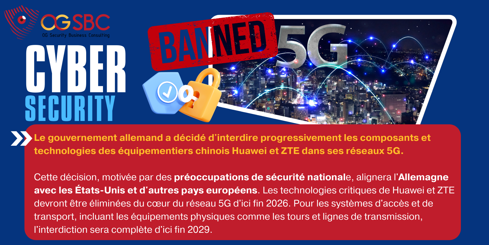 Le gouvernement allemand a décidé d'interdire progressivement les composants et technologies des équipementiers chinois Huawei et ZTE dans ses réseaux 5G.