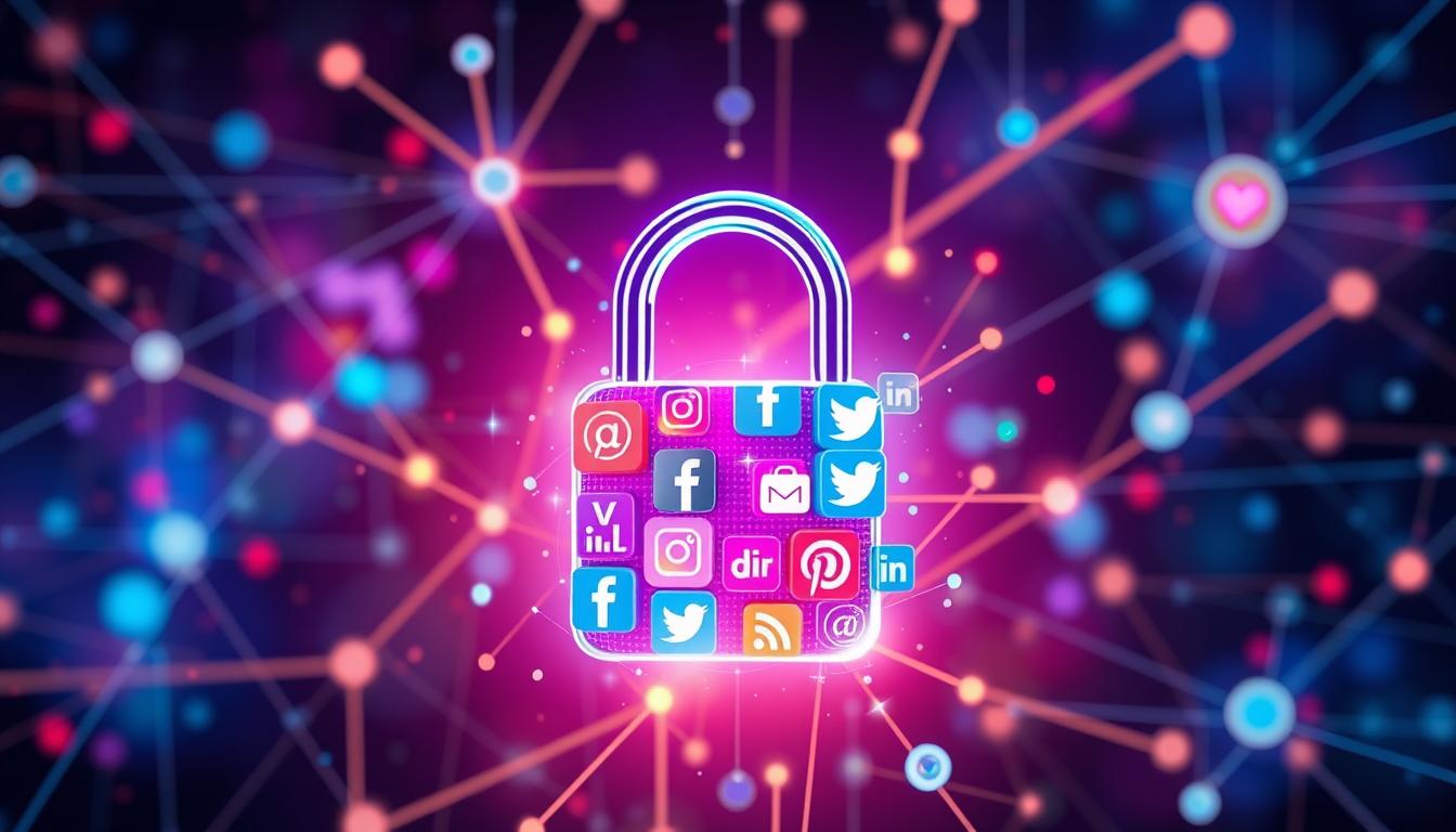 Un cadenas rempli par les icones des réseaux sociaux.